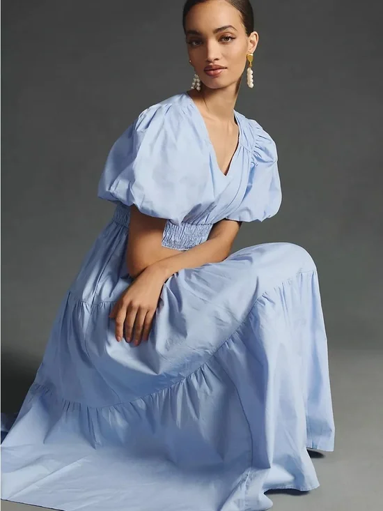 💫ANTHROPOLOGIE💫 Moon River Smocked Puff-Sleeve Dress - Picture 2 of 5